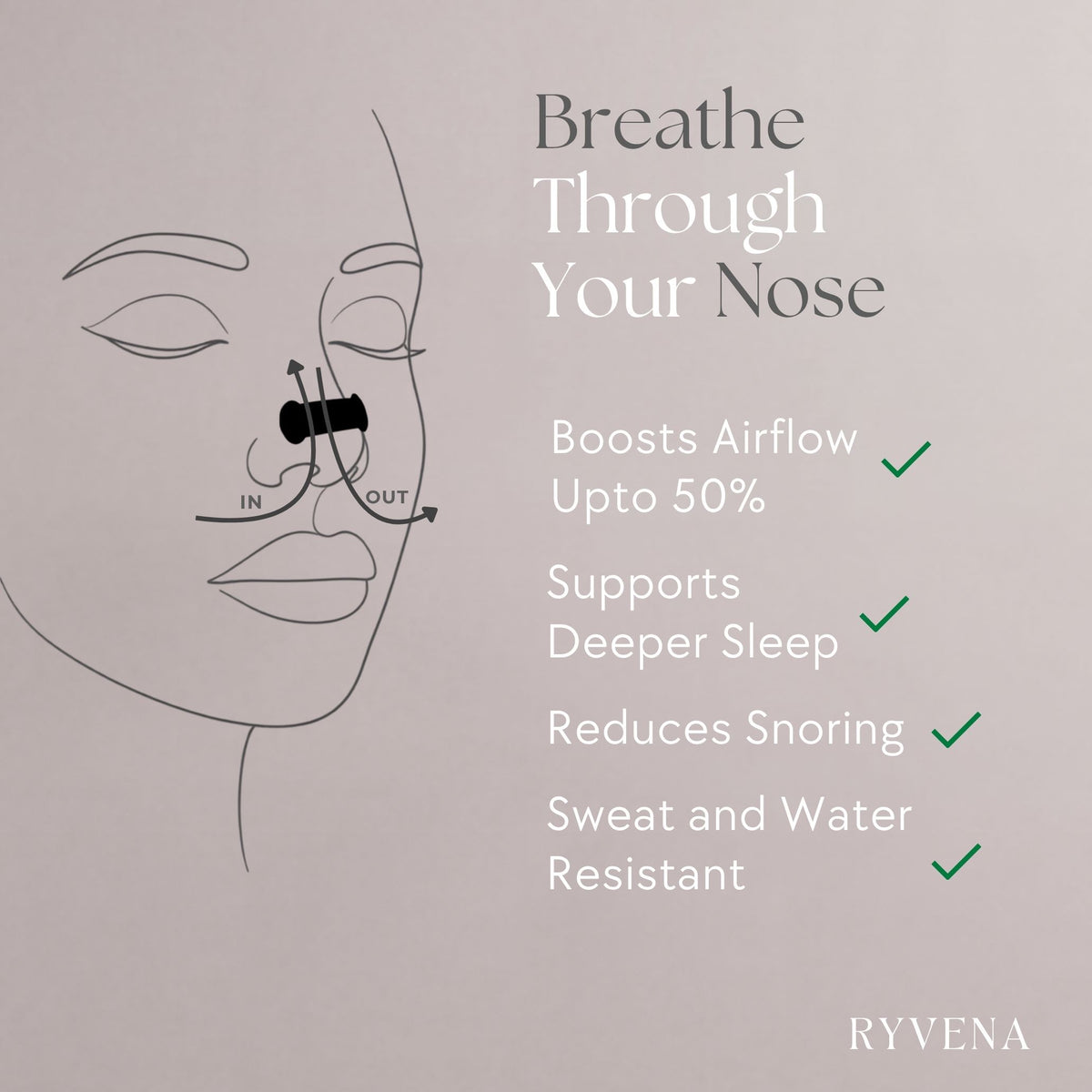 RYVENA nose strip benefits: boosts airflow, deeper sleep, reduces snoring