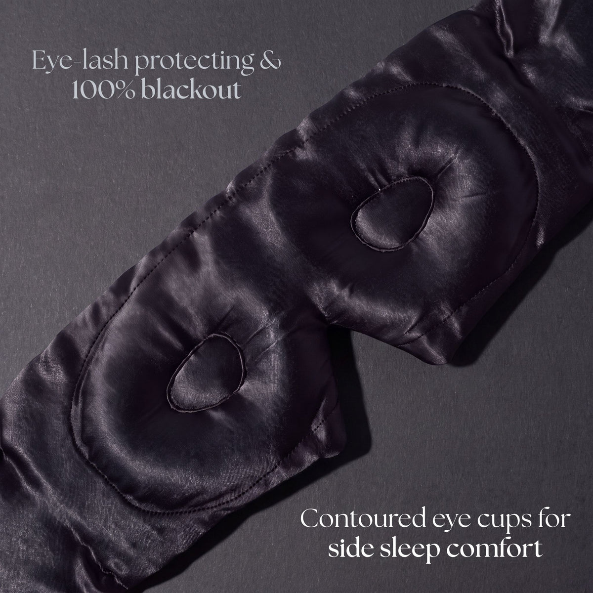 Deep Black RYVENA mask laid open, the two contoured cups and the nose cutout