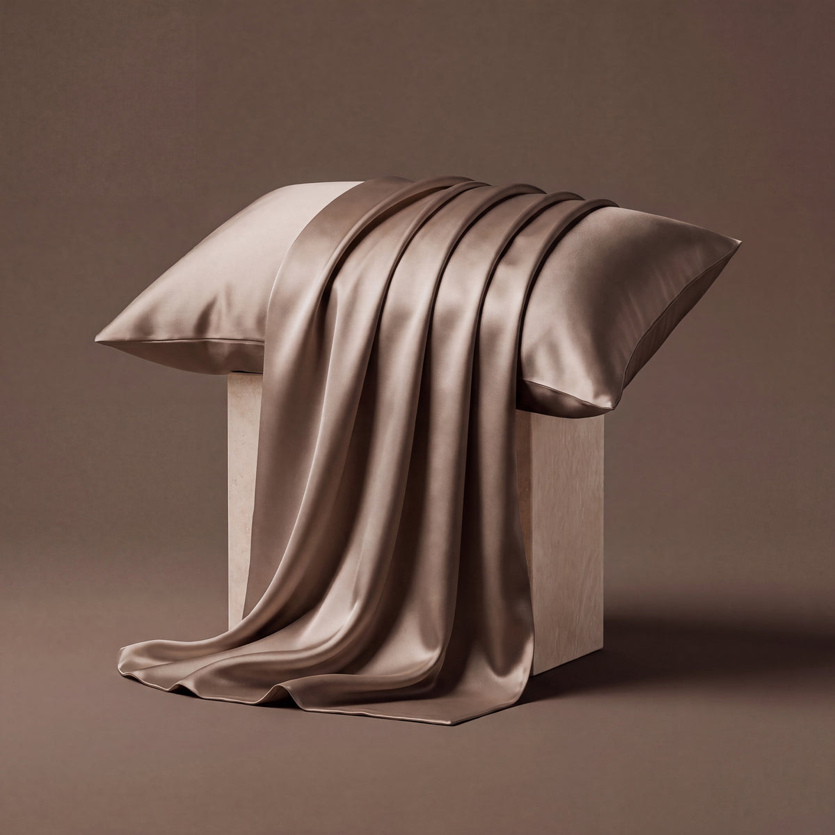 RYVENA coffee taupe silk pillowcase
