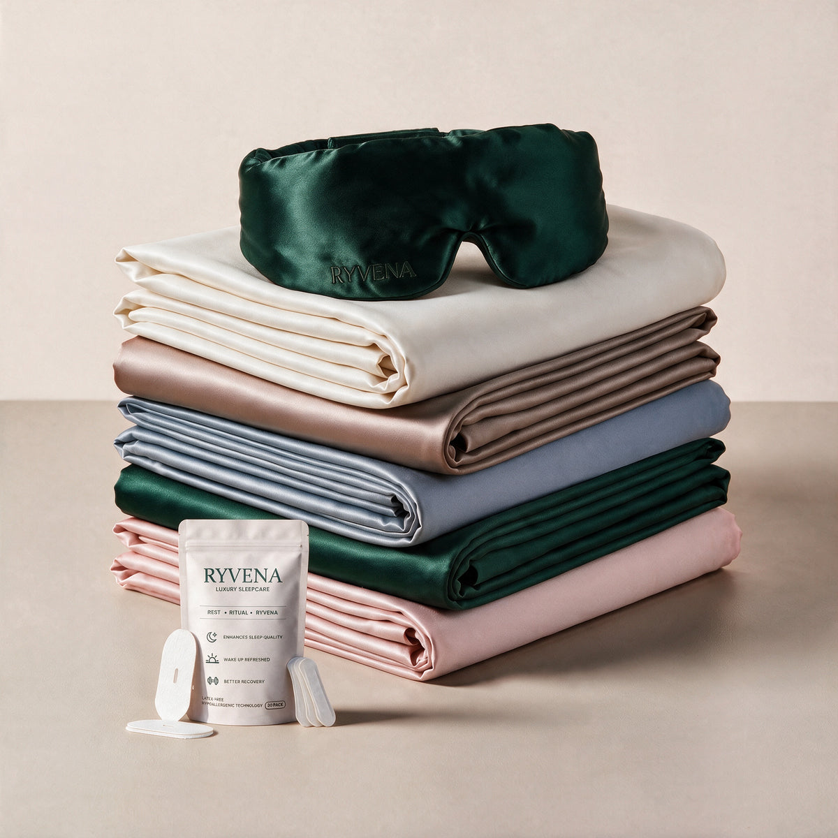 RYVENA Sleep Ritual with emerald green silk sleep mask#Mask Colour_Emerald Green
