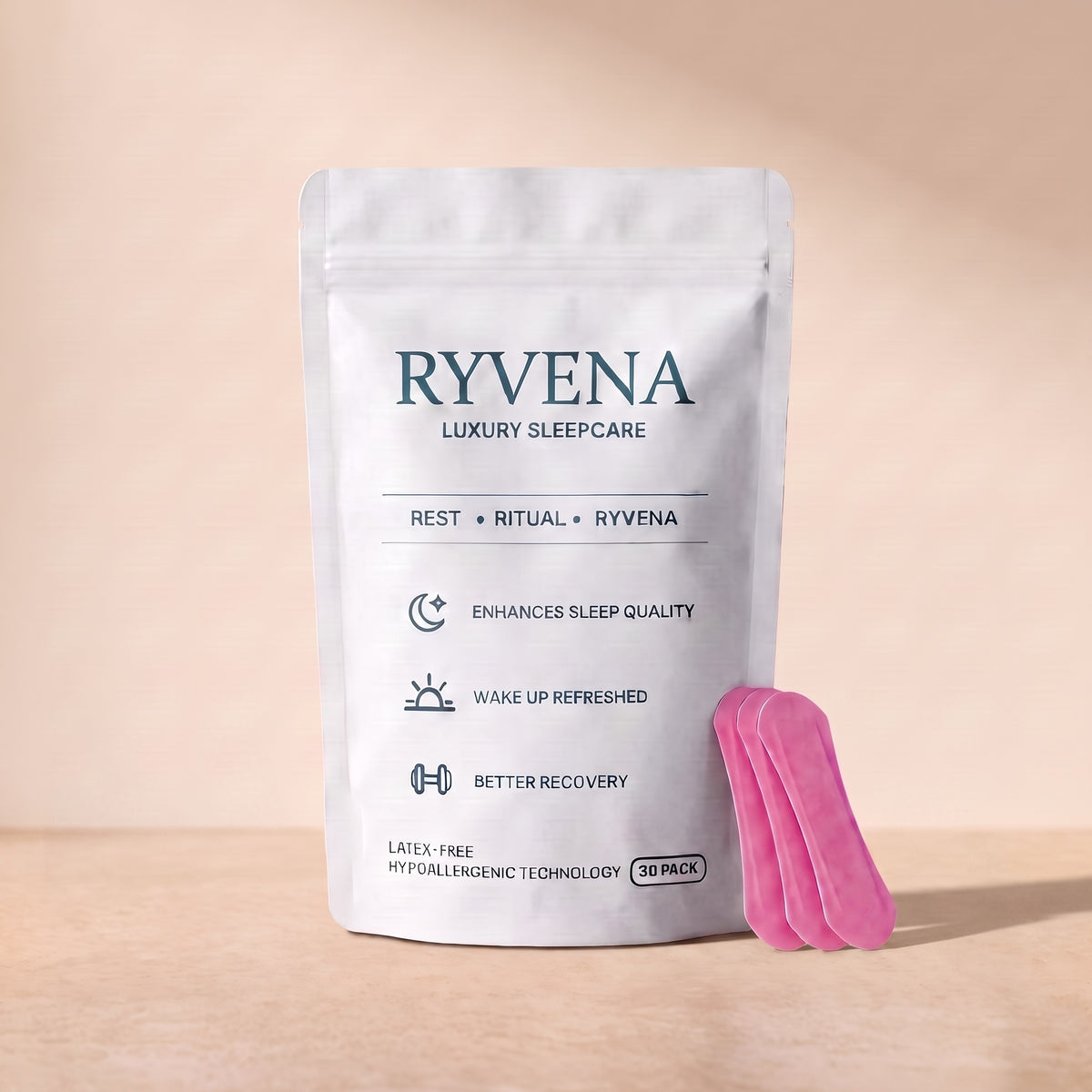RYVENA nose strip in pink, dogbone shape with wide flared ends for stronger grip