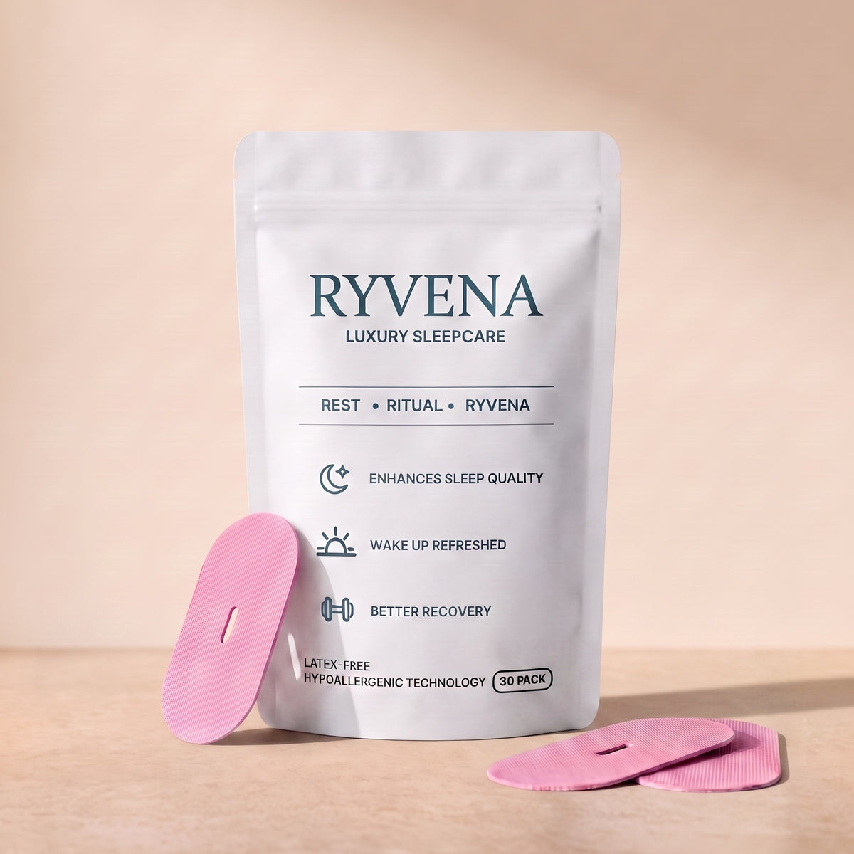 RYVENA pink mouth tape with the branded pouch