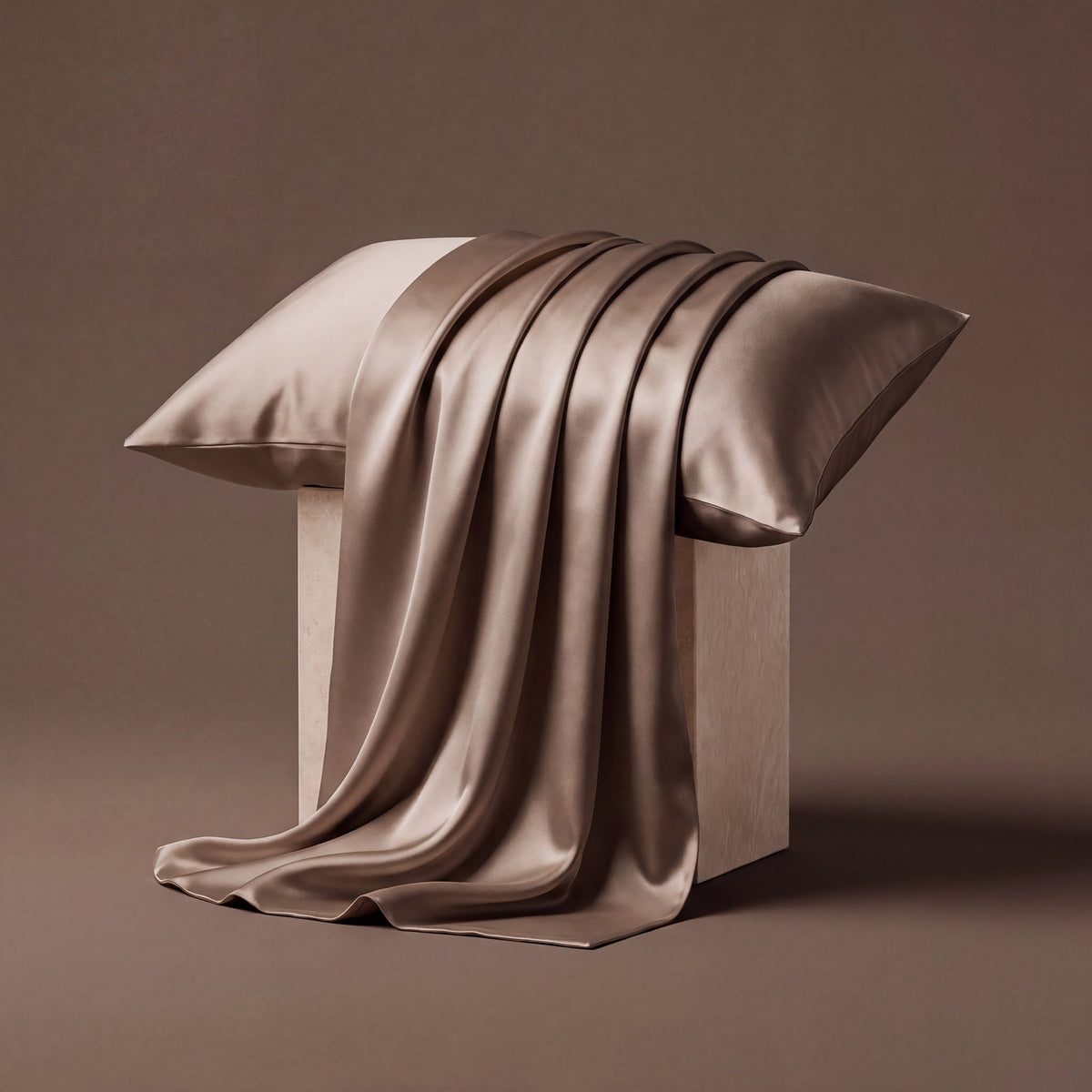 RYVENA 22 momme mulberry silk pillowcase in Coffee Taupe