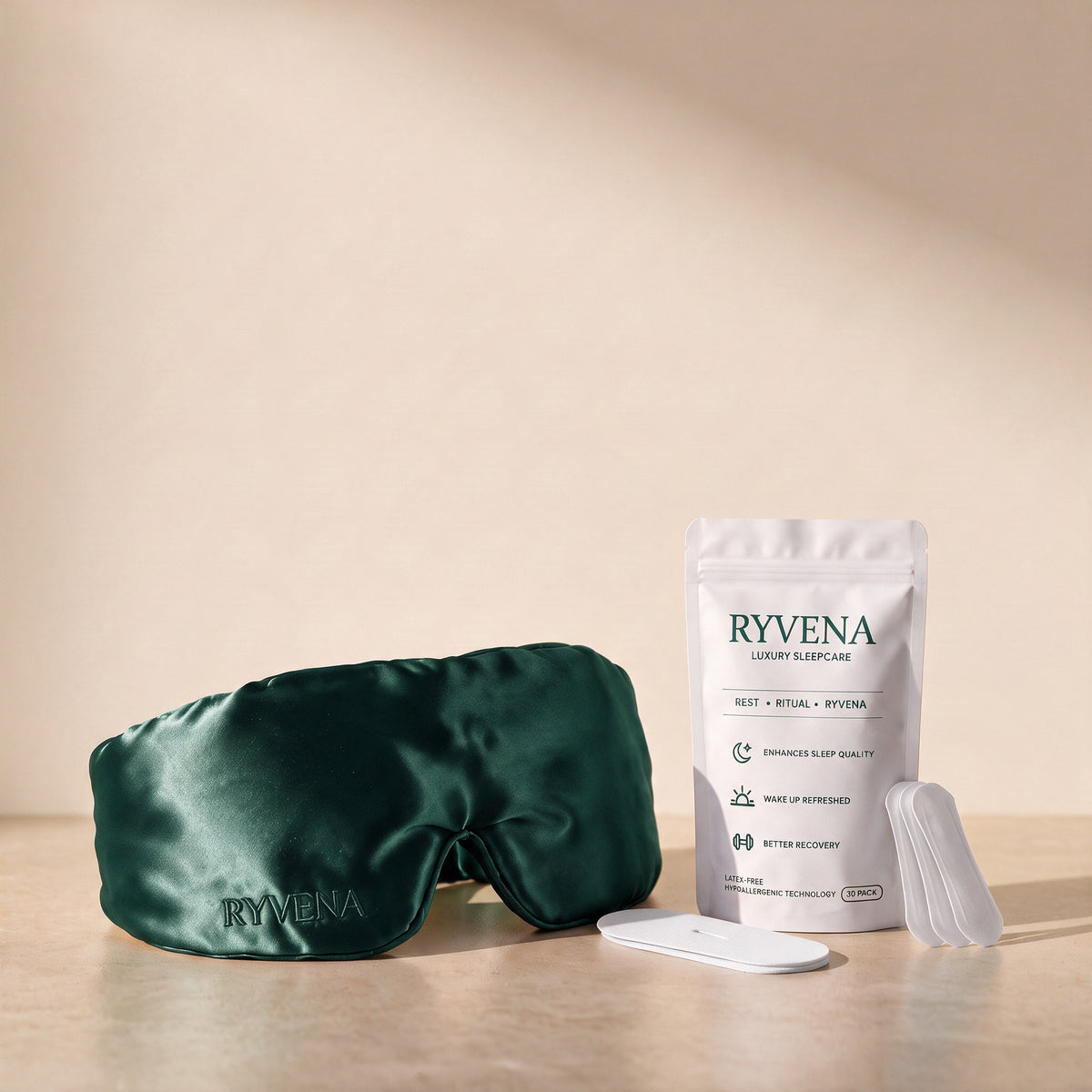 RYVENA Blackout & Breathe Ritual with emerald green silk sleep mask#Mask Colour_Emerald Green