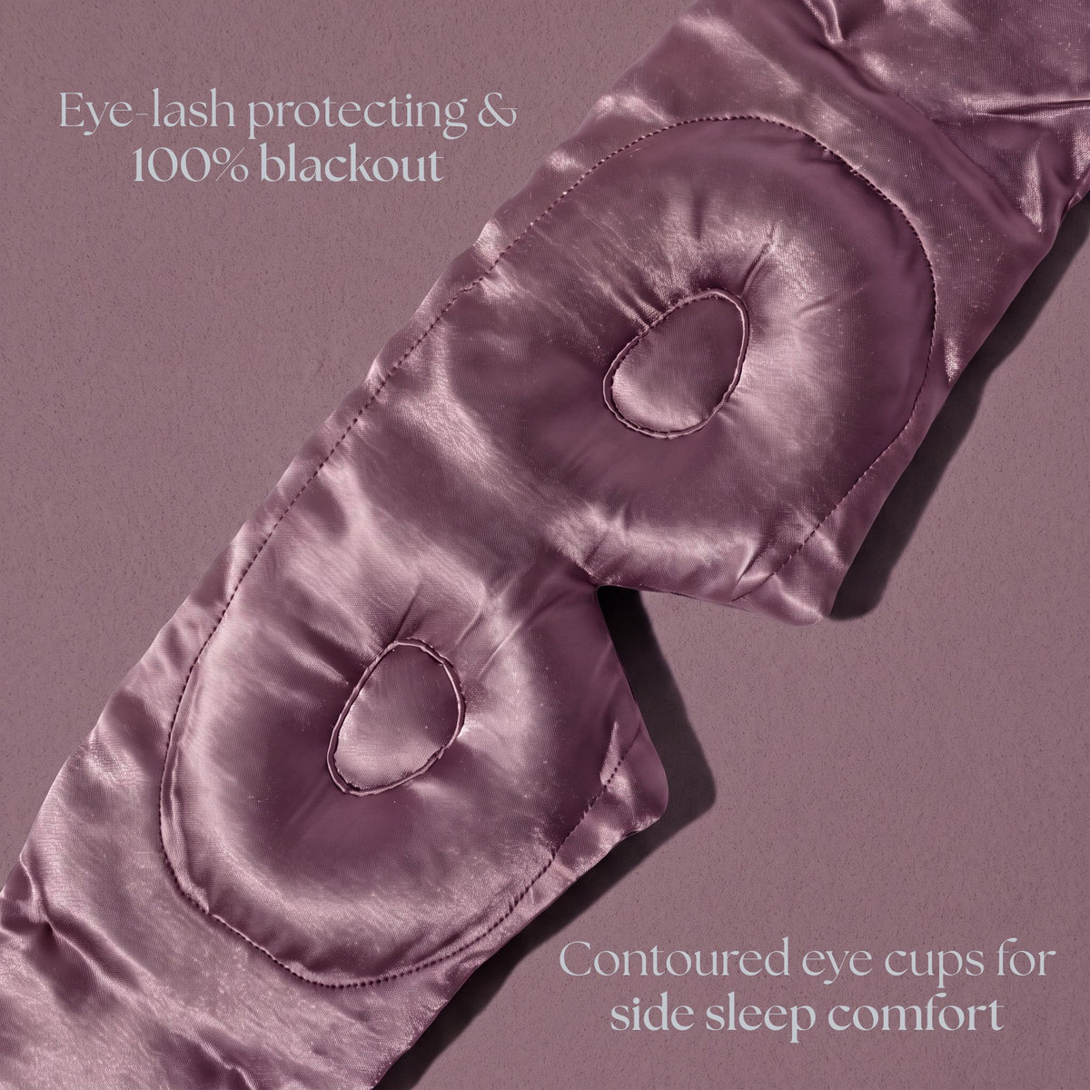 Blush Pink RYVENA silk mask from above, contoured cups and a full blackout face