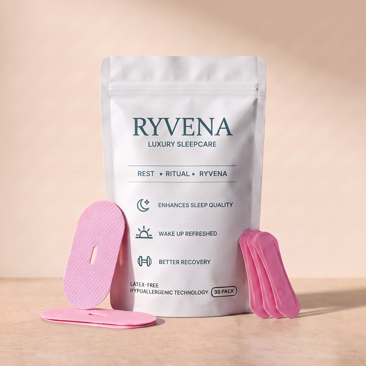 RYVENA pink nose strips and mouth tape with the branded pouch