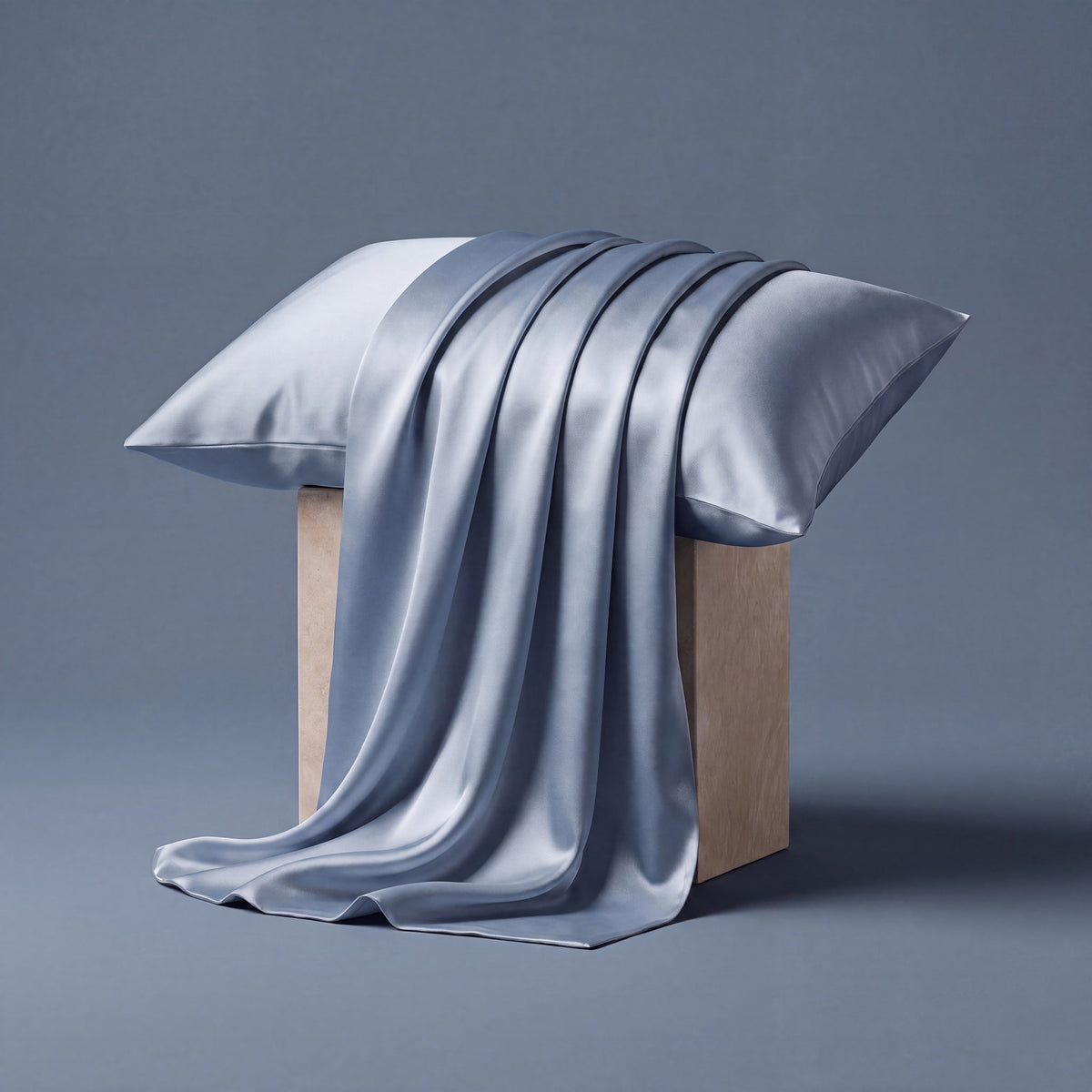RYVENA 22 momme mulberry silk pillowcase in Steel Blue