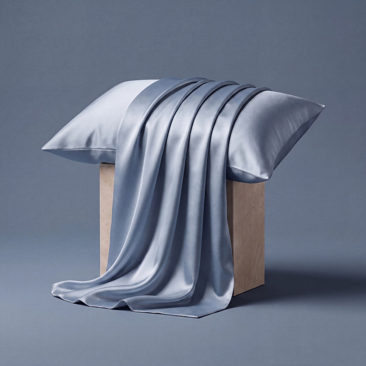 RYVENA steel blue silk pillowcase